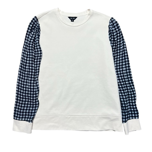 Saint + Sofia Tops - Saint + Sofia Contrast Sleeve Sweatshirt Cream Gingham Puff Sleeve Knit Top 8